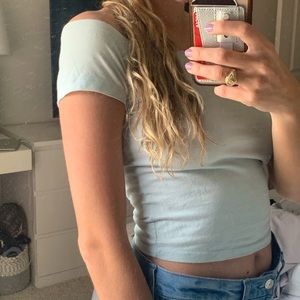 Light blue off the shoulder crop top